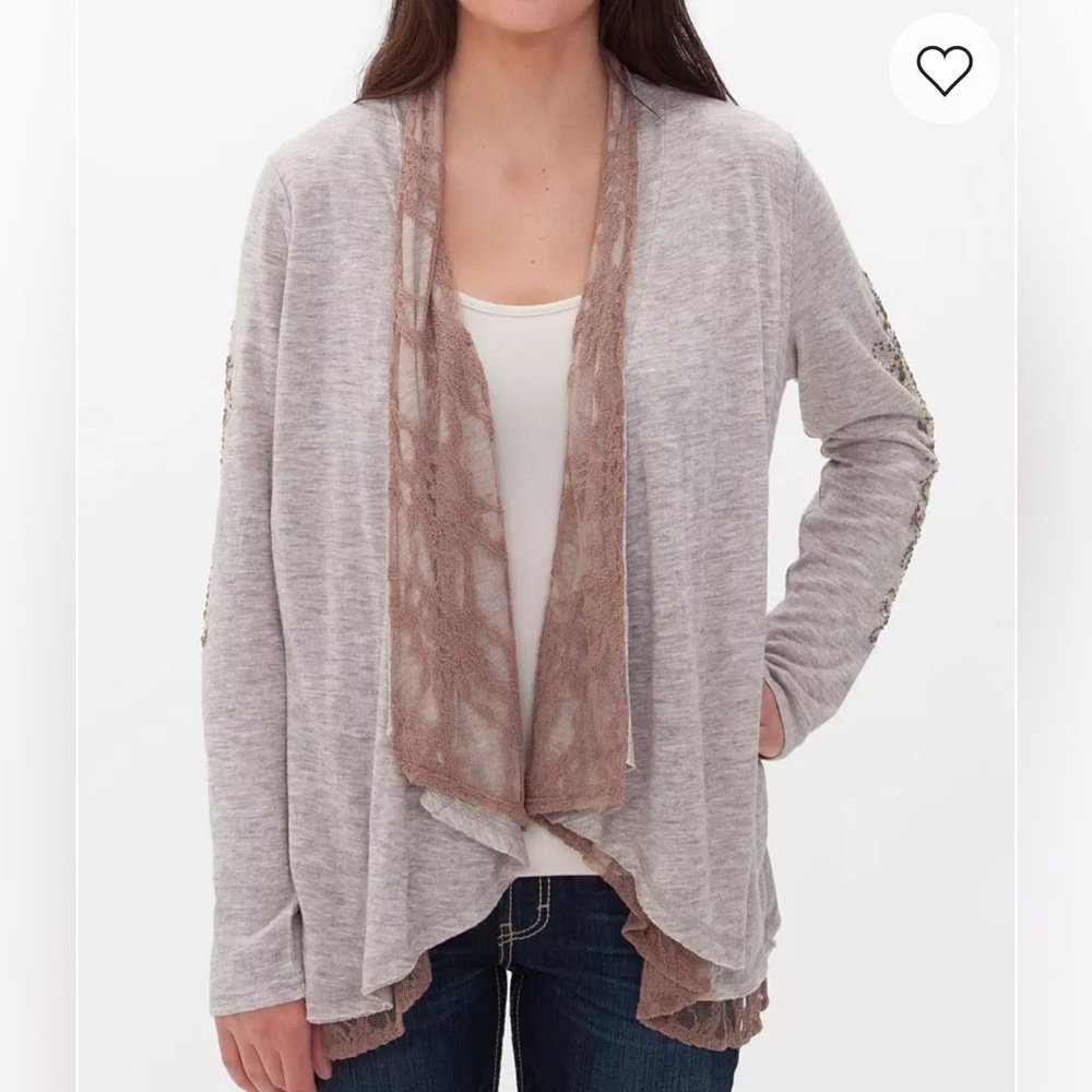 Miss Me Light Gray and Tan Cardigan